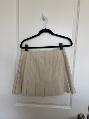 Pleated Cream Pleather Mini Skirt